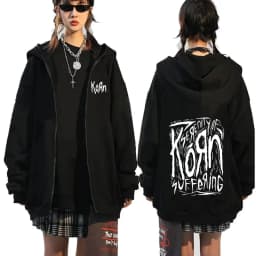 Korn Rock Band Ftl 25 Follow The Leader Zipper Hoodie Men Women Gothic Casual Zip Up Hoodies Men's Vintage Graphic Zip Up Jacket