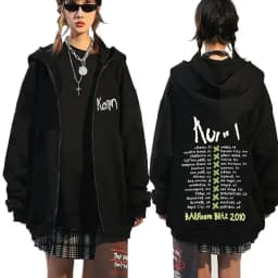 Korn Rock Band Ftl 25 Follow The Leader Zipper Hoodie Men Women Gothic Casual Zip Up Hoodies Men's Vintage Graphic Zip Up Jacket