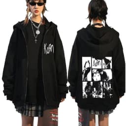 Korn Rock Band Ftl 25 Follow The Leader Zipper Hoodie Men Women Gothic Casual Zip Up Hoodies Men's Vintage Graphic Zip Up Jacket