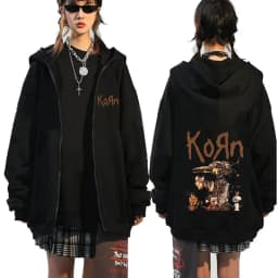 Korn Rock Band Ftl 25 Follow The Leader Zipper Hoodie Men Women Gothic Casual Zip Up Hoodies Men's Vintage Graphic Zip Up Jacket