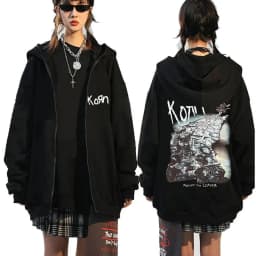 Korn Rock Band Ftl 25 Follow The Leader Zipper Hoodie Men Women Gothic Casual Zip Up Hoodies Men's Vintage Graphic Zip Up Jacket