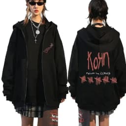 Korn Rock Band Ftl 25 Follow The Leader Zipper Hoodie Men Women Gothic Casual Zip Up Hoodies Men's Vintage Graphic Zip Up Jacket
