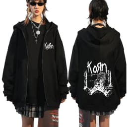 Korn Rock Band Ftl 25 Follow The Leader Zipper Hoodie Men Women Gothic Casual Zip Up Hoodies Men's Vintage Graphic Zip Up Jacket