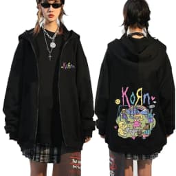 Korn Rock Band Ftl 25 Follow The Leader Zipper Hoodie Men Women Gothic Casual Zip Up Hoodies Men's Vintage Graphic Zip Up Jacket