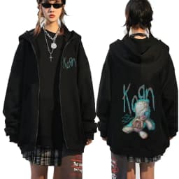 Korn Rock Band Ftl 25 Follow The Leader Zipper Hoodie Men Women Gothic Casual Zip Up Hoodies Men's Vintage Graphic Zip Up Jacket