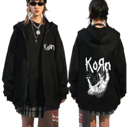 Korn Rock Band Ftl 25 Follow The Leader Zipper Hoodie Men Women Gothic Casual Zip Up Hoodies Men's Vintage Graphic Zip Up Jacket