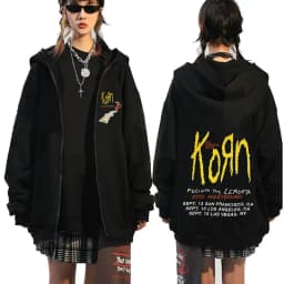 Korn Rock Band Ftl 25 Follow The Leader Zipper Hoodie Men Women Gothic Casual Zip Up Hoodies Men's Vintage Graphic Zip Up Jacket