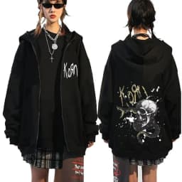 Korn Rock Band Ftl 25 Follow The Leader Zipper Hoodie Men Women Gothic Casual Zip Up Hoodies Men's Vintage Graphic Zip Up Jacket