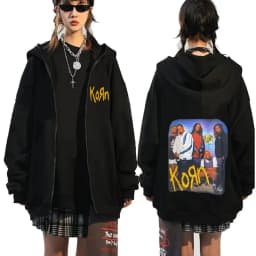 Korn Rock Band Ftl 25 Follow The Leader Zipper Hoodie Men Women Gothic Casual Zip Up Hoodies Men's Vintage Graphic Zip Up Jacket