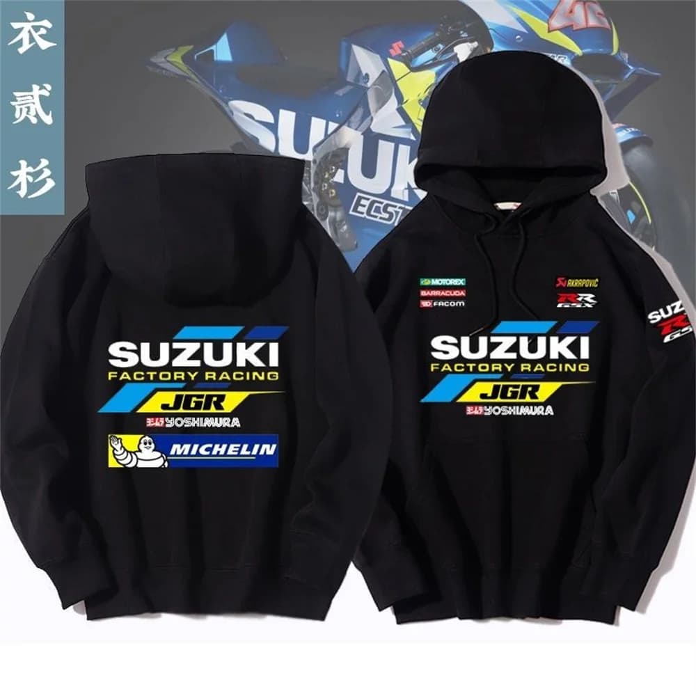 Suzuki logo printed riding jersey hooded sweatshirt men's GSX motorcycle jacket autumn and winter wear