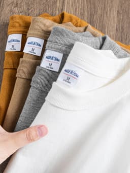 400g Heavyweight 100%Cotton Long Sleeve T-Shirt for Men, Autumn and Winter White Base Layer, Men's Three-Needle Thick Sweatshirt