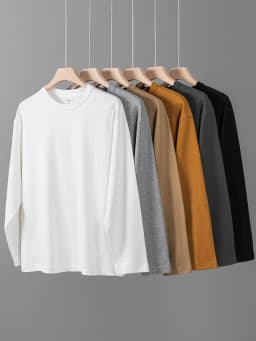 400g Heavyweight 100%Cotton Long Sleeve T-Shirt for Men, Autumn and Winter White Base Layer, Men's Three-Needle Thick Sweatshirt