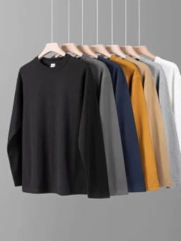 400g Heavyweight 100%Cotton Long Sleeve T-Shirt for Men, Autumn and Winter White Base Layer, Men's Three-Needle Thick Sweatshirt