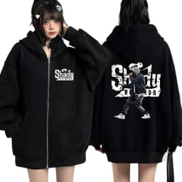Rapper Eminem Slim Shady Music Rap Fashion Zip Up Hoodie Hip Hop Oversized Hooded Zipper Sweatshirt Casual Streetwear Coats Male