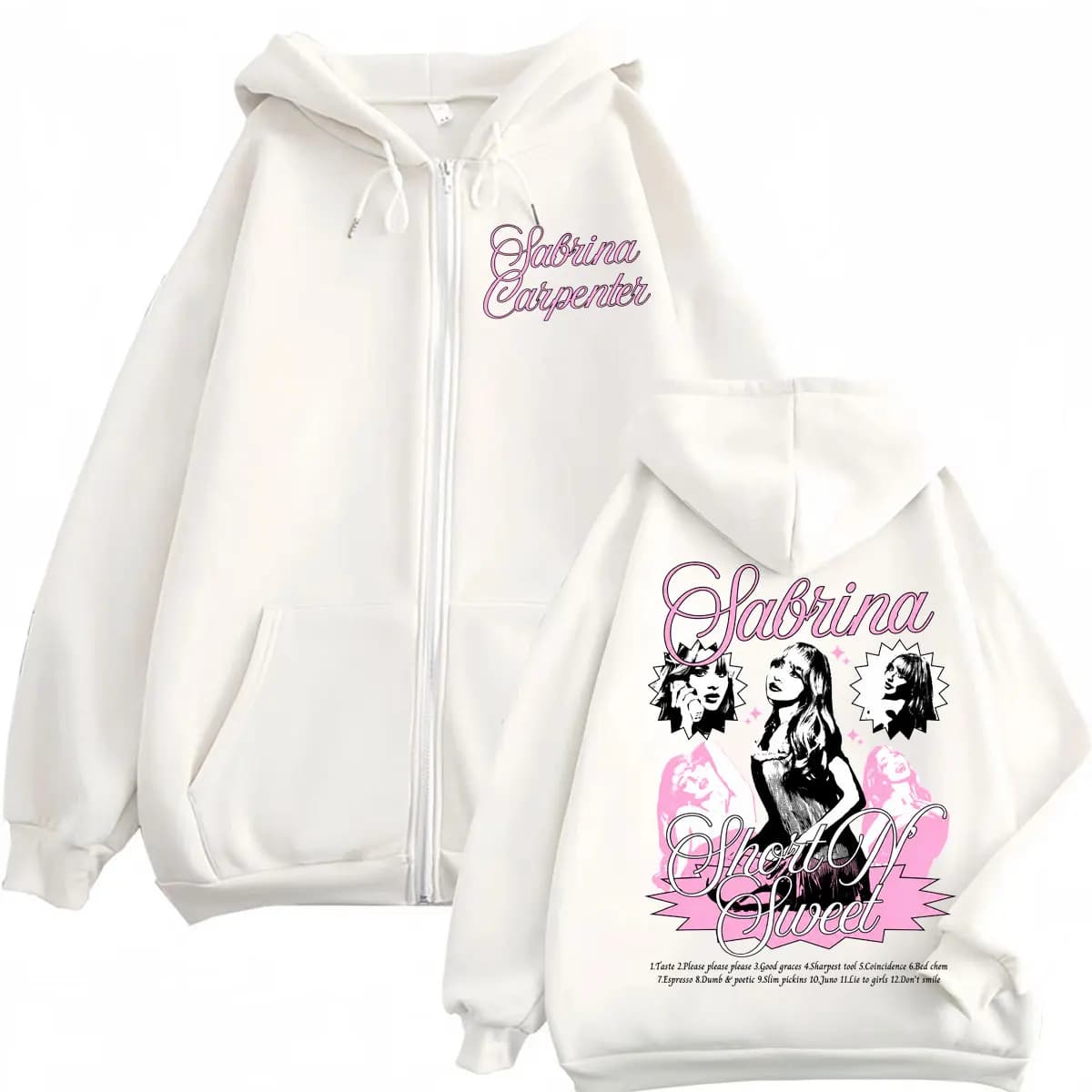 Singer Sabrina Carpenter Print Zipper Hoodies Fashion Vintage Zip Up Jacket Sweatshirts Men Women Casual Loose Fleece Pullovers