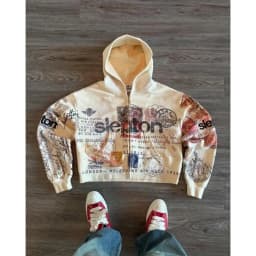 Sweatshirt jacket zipper hoodie yellow letters cartoon fashionable versatile retro top y2k high street men and women same style