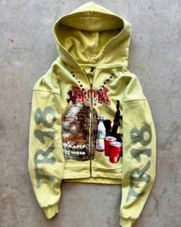 Sweatshirt jacket zipper hoodie yellow letters cartoon fashionable versatile retro top y2k high street men and women same style
