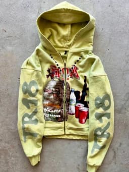 Sweatshirt jacket zipper hoodie yellow letters cartoon fashionable versatile retro top y2k high street men and women same style