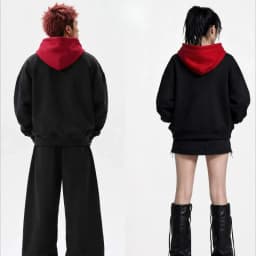 Y2K Retro Black White Match Hoodie Japanese Strap Button Splicing Metal Sweatshirt Trendy Simple Men Women Oversized Streetwear