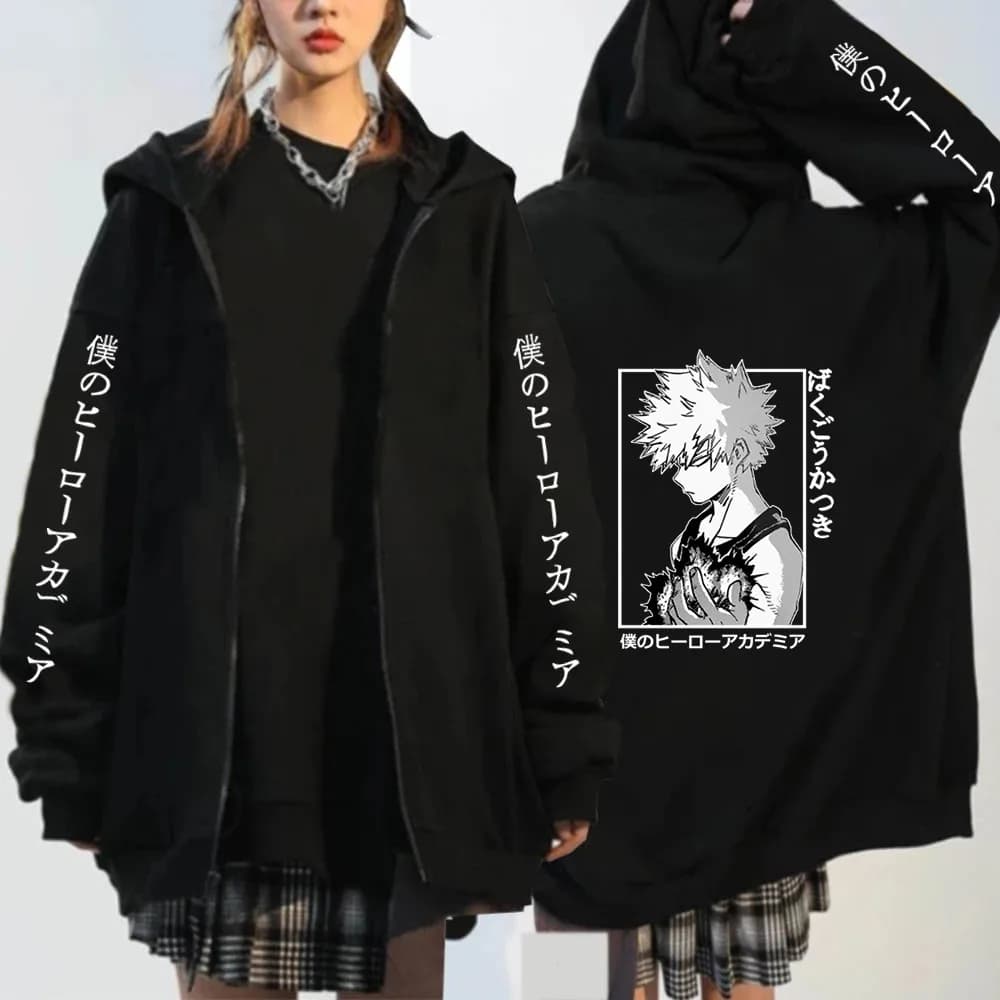 Japanese Anime My Hero Academia Outerwear Zipper hoodies Women Kawaii Bakugou Katsuki Loose Casual Coat Zipper jacket coats