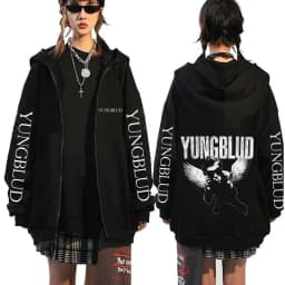 Singer Yungblud Black Hearts Club Zipper Hoodie Male Fleece Cotton Zip Up Hoodies Men Women Rock Vintage Oversized Zip Up Jacket