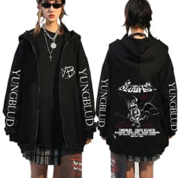 Singer Yungblud Black Hearts Club Zipper Hoodie Male Fleece Cotton Zip Up Hoodies Men Women Rock Vintage Oversized Zip Up Jacket
