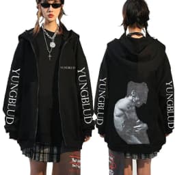 Singer Yungblud Black Hearts Club Zipper Hoodie Male Fleece Cotton Zip Up Hoodies Men Women Rock Vintage Oversized Zip Up Jacket