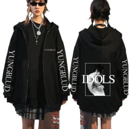 Singer Yungblud Black Hearts Club Zipper Hoodie Male Fleece Cotton Zip Up Hoodies Men Women Rock Vintage Oversized Zip Up Jacket