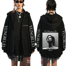 Singer Yungblud Black Hearts Club Zipper Hoodie Male Fleece Cotton Zip Up Hoodies Men Women Rock Vintage Oversized Zip Up Jacket