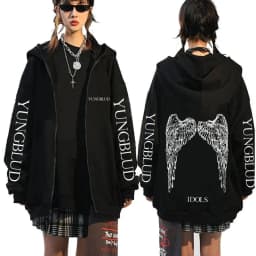 Singer Yungblud Black Hearts Club Zipper Hoodie Male Fleece Cotton Zip Up Hoodies Men Women Rock Vintage Oversized Zip Up Jacket