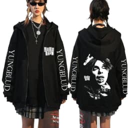 Singer Yungblud Black Hearts Club Zipper Hoodie Male Fleece Cotton Zip Up Hoodies Men Women Rock Vintage Oversized Zip Up Jacket