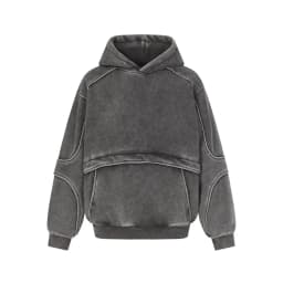 Front Pocket Spliced Hooded Sweatshirts Mens Autumn Winter Fleece Retro High Street Washed Distressed Long Sleeve Hoodies Man