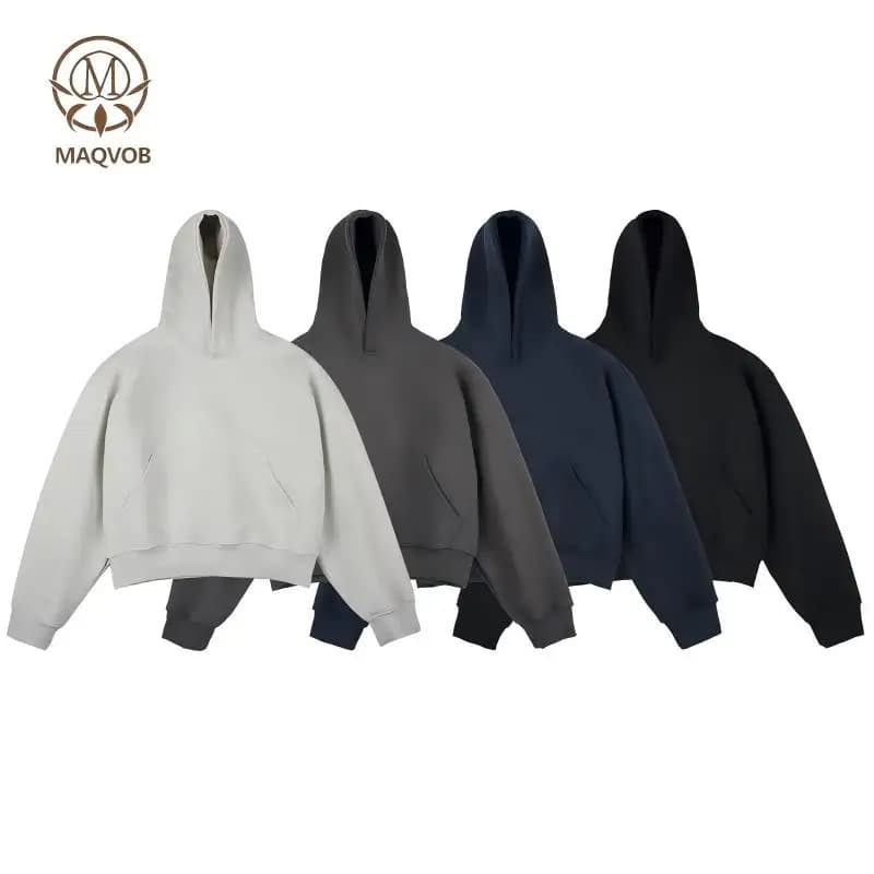 MAQVOB Top Quality 450G Heavyweight EU US Size High Street Clean Fit Short Hooded For Men And Women Loose Thick Boxy Hoodie