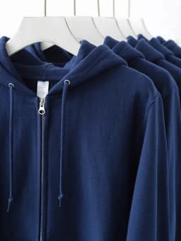 Pure Cotton Fleece Lined Hoodie Jacket Deep Blue Zipper Closure Sweatshirt Outerwear for Men And Women Autumn Winter Casual Wear
