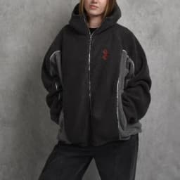 Autumn Retro Hip-Hop Street Lamb Fleece Hoodie Loose Casual Patchwork Black Gray Hooded Embroidery Versatile