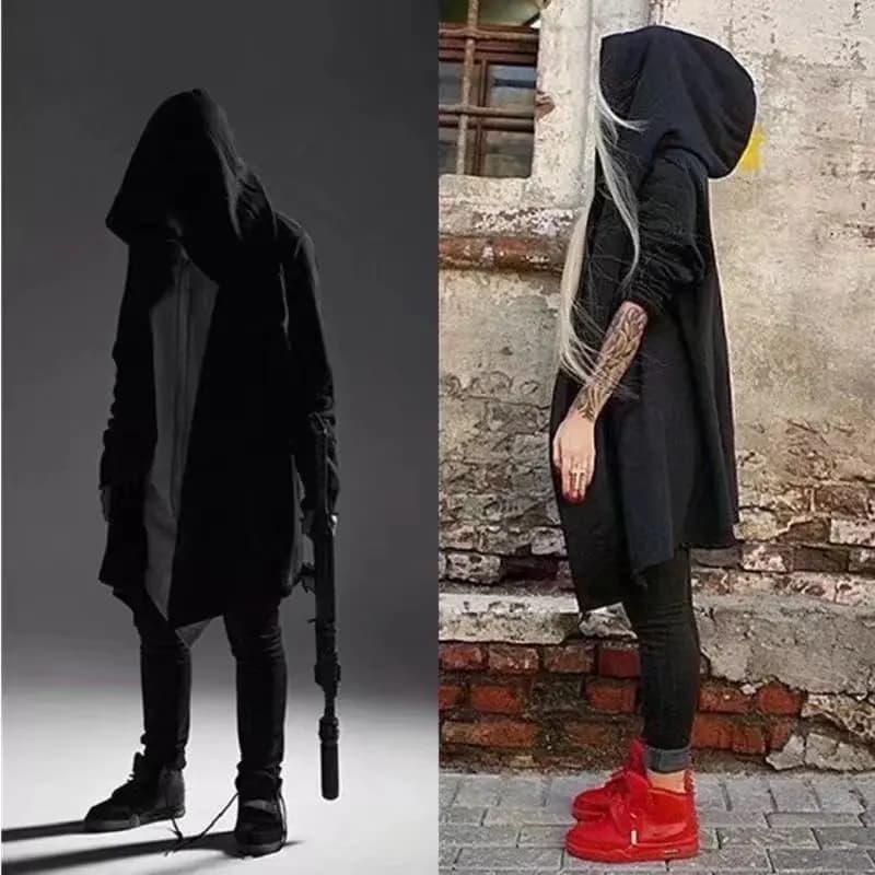 Mens Mid-Length Coat Thin Outerwear Spring Autumn Winter Black Face Mystery Person's Robe Style Casual Breathable Polyester F...