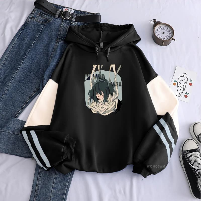 Fashion Harajuku Anime My Hero Academia Hoodies Men Funny Cartoon Aizawa Shouta Streetwear Male Winter Warm Oversized Sweatshirt