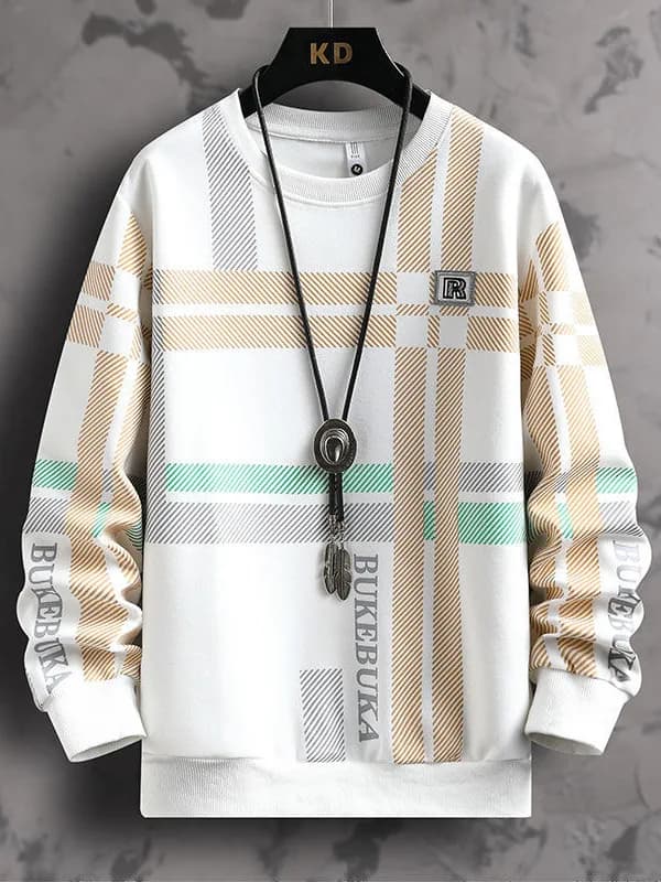 Loose Fit Long Sleeve round Neck Sweatshirt Men's Heavyweight Basic T-Shirt Youth Casual Style Spring Autumn Season Fashion