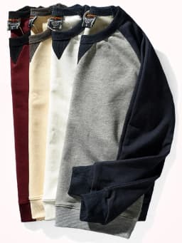American Terry Contrast Stitching Hoodies Men's Pure Cotton Washed Old O-neck Pullover Knitted Raglan Sleeve Casual Sweatshirts