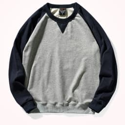 American Terry Contrast Stitching Hoodies Men's Pure Cotton Washed Old O-neck Pullover Knitted Raglan Sleeve Casual Sweatshirts