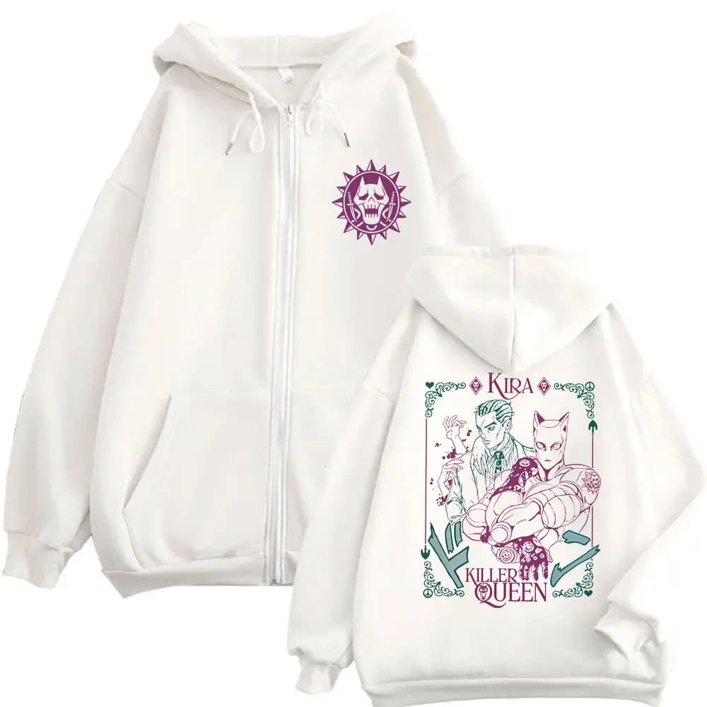 Anime Jojo's Bizarre Adventure Kira Killer Queen Zipper Hoodie Men Women Manga Casual Vintage Zip Up Jacket Male Oversized Coat