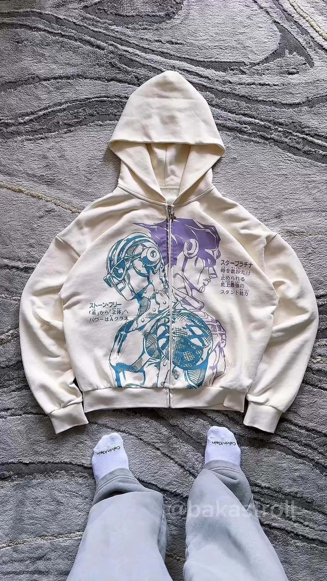 Stands Hiphop Japanese Cartoon Pattern Hoodies Y2k Harajuku Oversized Mens Womens Zipper Hoodie Hip Hop Couple Street Sweatshirt