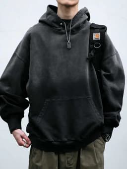 Mens Heavyweight Cotton Hoodie Oversized Streetwear Spring Autumn Garment Dyed Washed Ombre Pullover High Quality Sweatshirt
