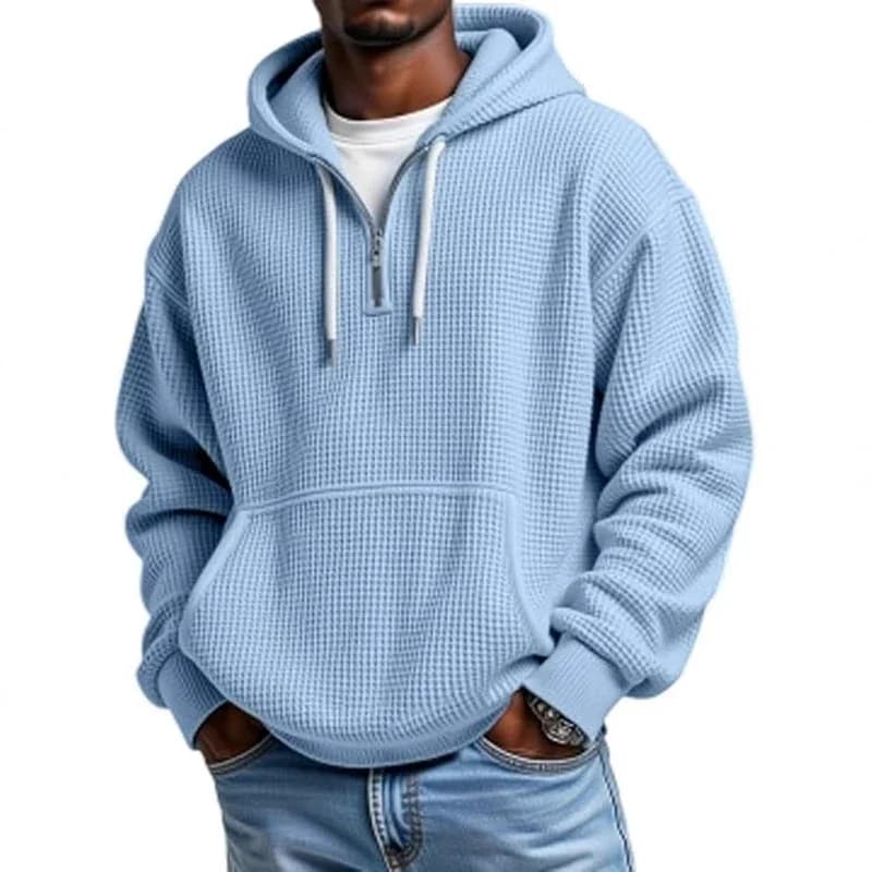 2027 Spring Autumn Men's Hooded Hoodie Solid Japan Style Vintage Sweatshirts Male Loose Streetwear Half Zipper Hooded Hoodies