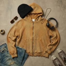 Casual Warm Street Style Retro Waffle Texture Zip Up Hoodie Men and Womens Brown Oversized Coat Y2K Harajuku Trendy Fashion Coat
