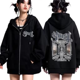 Rock Ghost Skeletour World Album 2025 Graphic Zip Up Hoodie Men Women Harajuku Long-sleeved Hip-hop Zipper Jacket Streetwear