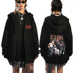 Korn Rock Band Letter Logo Zipper Hoodie Men's Metal Gothic Vintage Oversized Zip Up Hoodies Streetwear Punk Sweatshirts Jackets