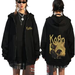 Korn Rock Band Letter Logo Zipper Hoodie Men's Metal Gothic Vintage Oversized Zip Up Hoodies Streetwear Punk Sweatshirts Jackets