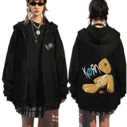 Korn Rock Band Letter Logo Zipper Hoodie Men's Metal Gothic Vintage Oversized Zip Up Hoodies Streetwear Punk Sweatshirts Jackets