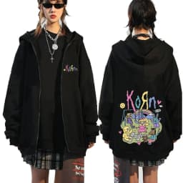 Korn Rock Band Letter Logo Zipper Hoodie Men's Metal Gothic Vintage Oversized Zip Up Hoodies Streetwear Punk Sweatshirts Jackets